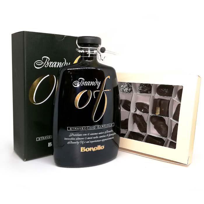 Brandy OF Stravecchio Barrique Bonollo + scatola cioccolatini 400 gr